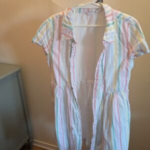 Striped Short Sleeve Button-Up Dress